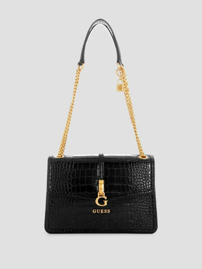 Women James Convertible Crossbody Flap Bag Black Floral Print Handbags GUESS