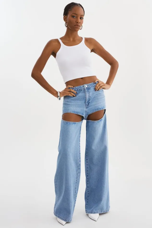Women JAYLENE Denim CutOut Jeans Light Blue Wash LAMARQUE Pants and Shorts Women JAYLENE Denim CutOut Jeans Light Blue Wash LAMARQUE Pants and Shorts
