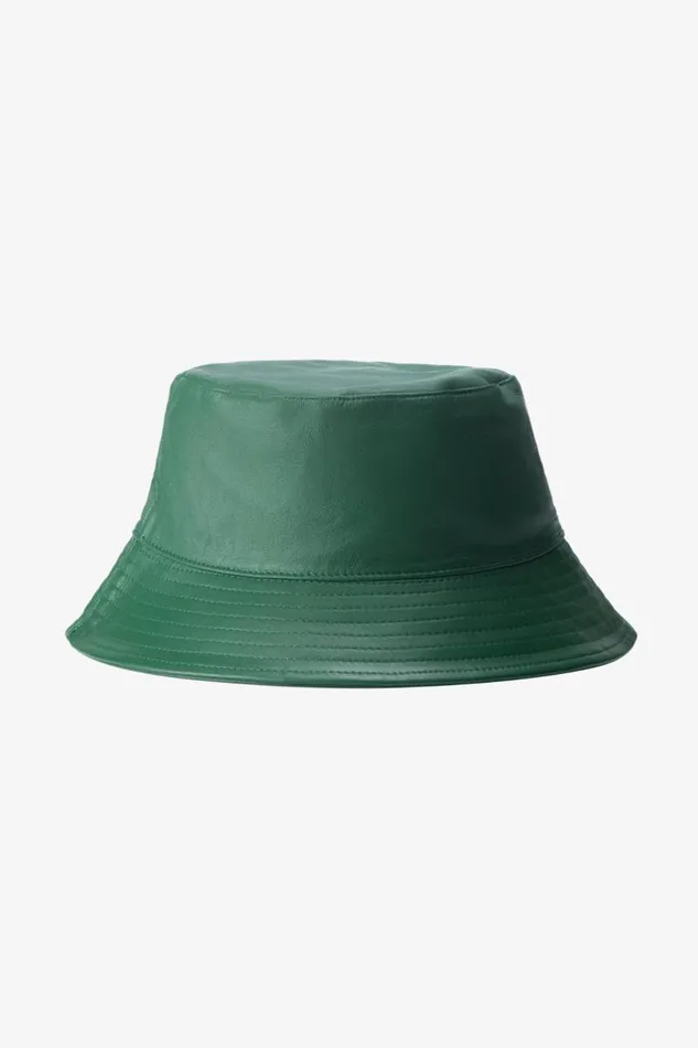 Women JEANNE LEATHER BUCKET HAT Bottle Green LAMARQUE Hats