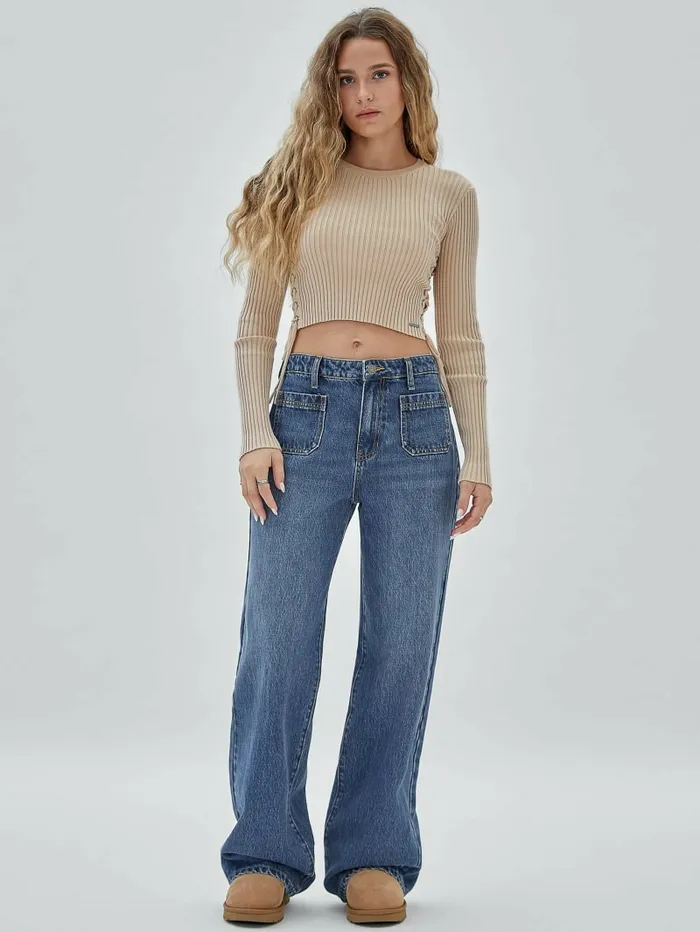 Women Jeans and Denim GUESS GUESS Originals Patch Pocket Wide Leg Jeans Go Astrid Medium Wash Women Jeans and Denim GUESS GUESS Originals Patch Pocket Wide Leg Jeans Go Astrid Medium Wash