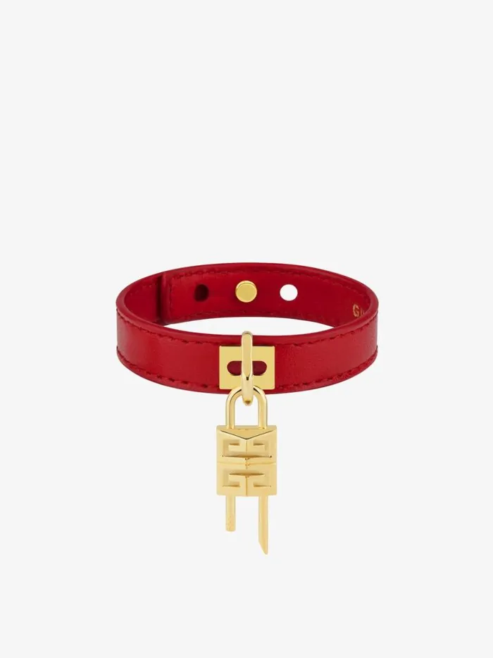 Women Jewelry Givenchy Mini Lock Bracelet In Metal And Leather Goldenred