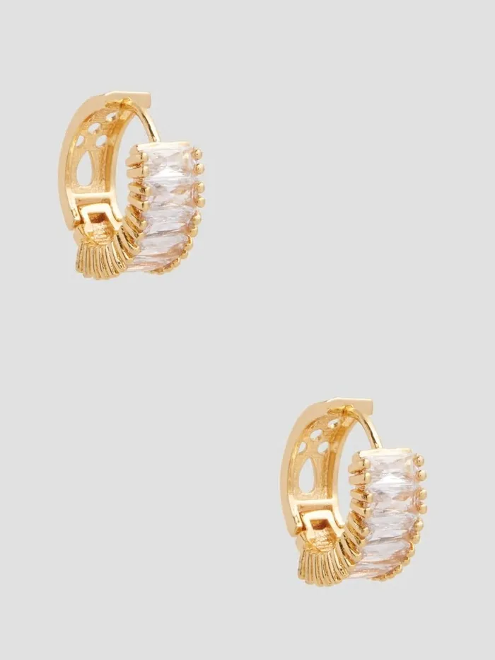 Women Jewelry GUESS GoldTone Baguette Huggie Hoop Earrings Gold