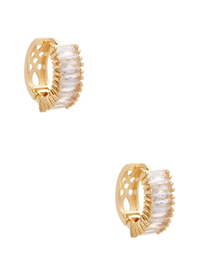 Women Jewelry GUESS GoldTone Baguette Huggie Hoop Earrings Gold