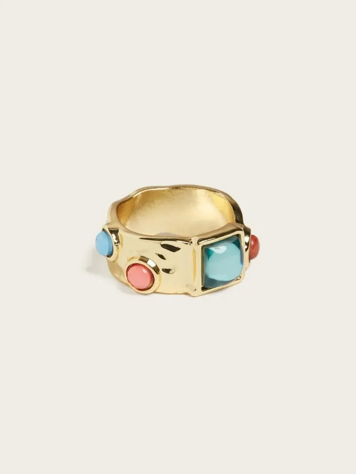 Women Jewelry GUESS Textured GoldTone Stone Ring SilverGold