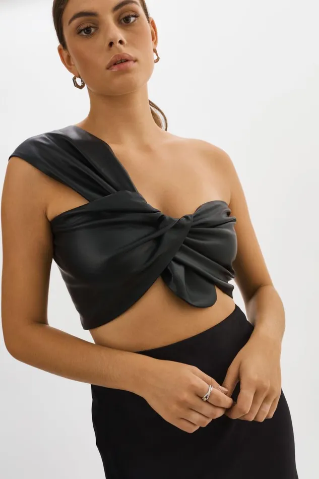 Women JOLIE Faux Leather One Shoulder Top Black LAMARQUE Tops