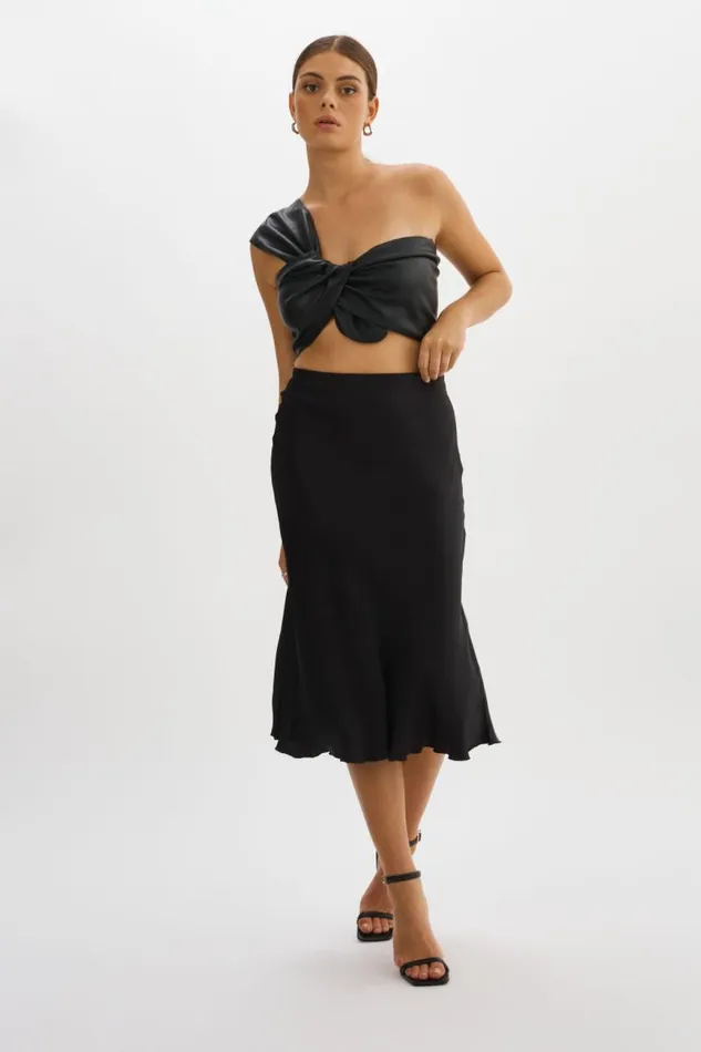 Women JOLIE Faux Leather One Shoulder Top Black LAMARQUE Tops