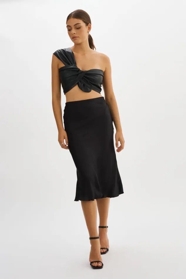 Women JOLIE Faux Leather One Shoulder Top Black LAMARQUE Tops