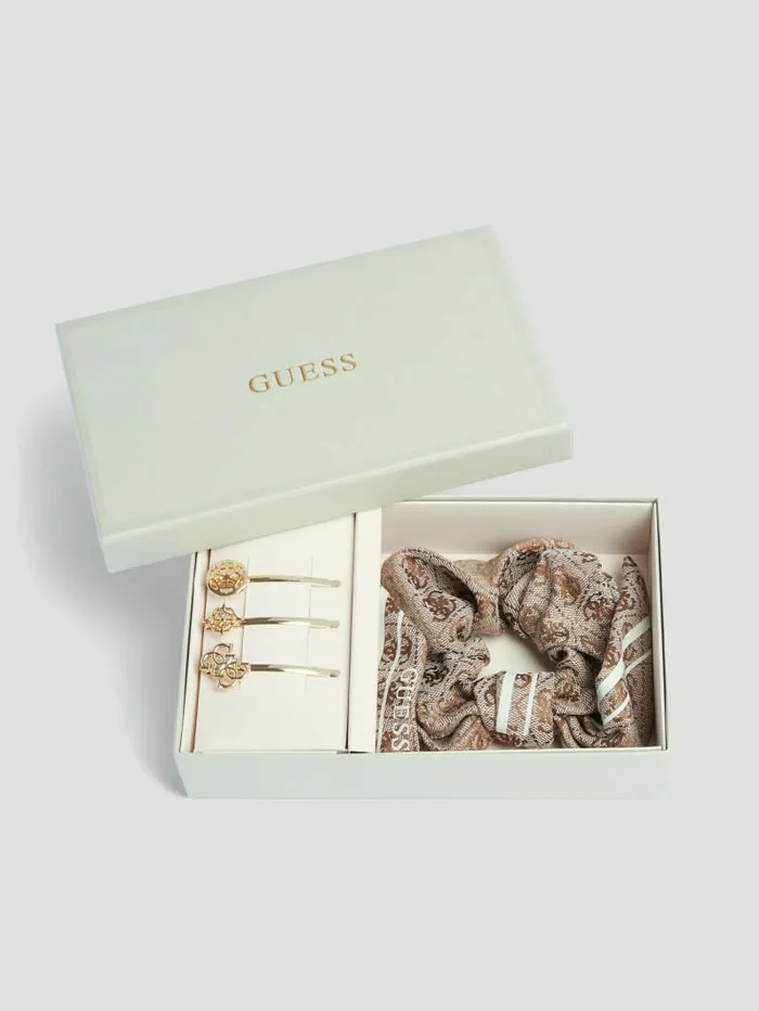 WomenKids Scrunchie and Hair Pins Gift Set Latte Logo Accessories GUESS