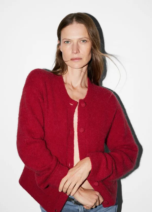 Women Knitwear and Other Stories Boxy CrewNeck Cardigan Red