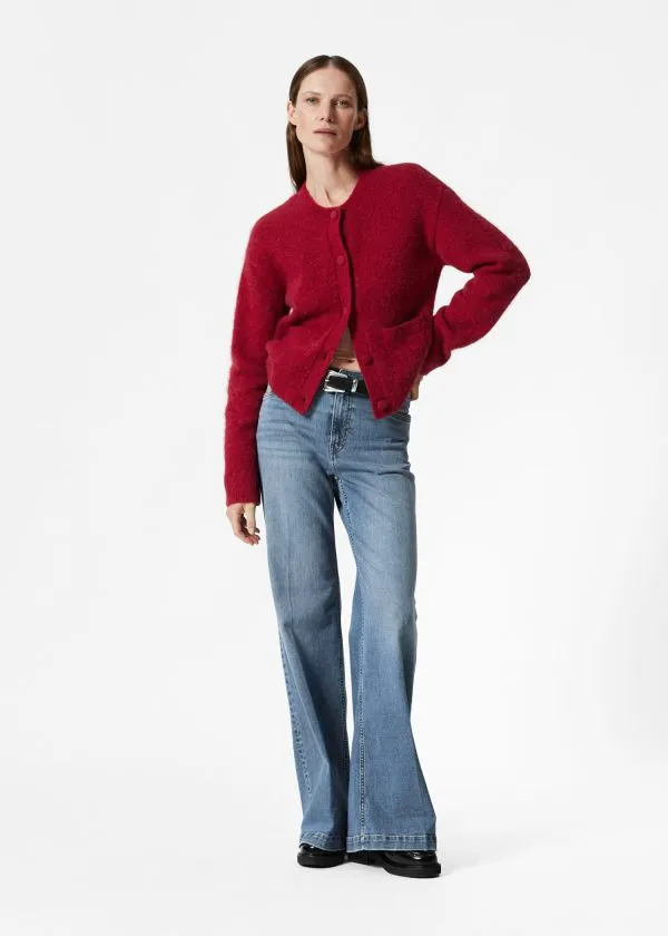 Women Knitwear and Other Stories Boxy CrewNeck Cardigan Red