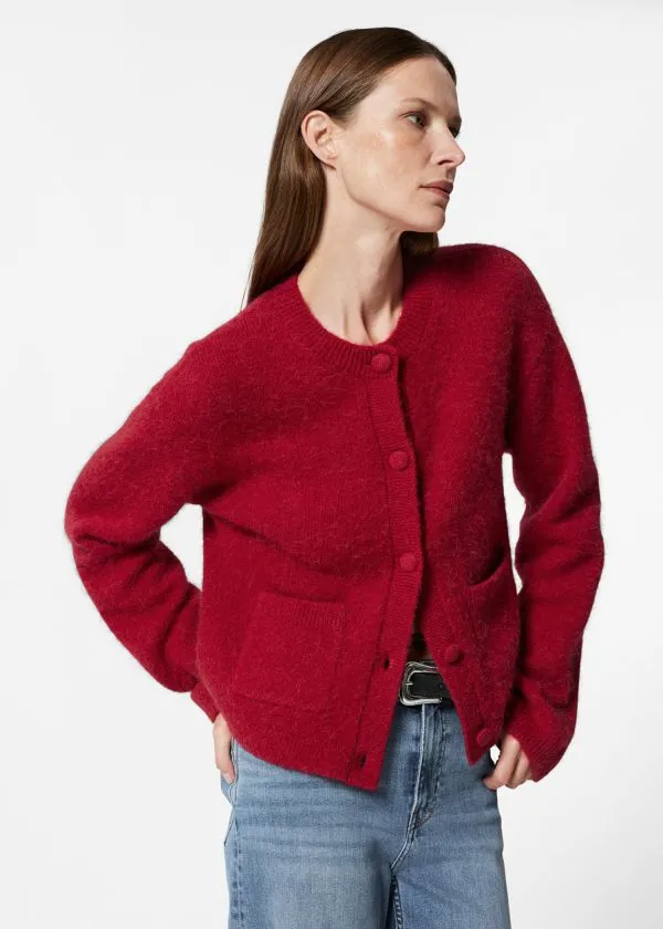 Women Knitwear and Other Stories Boxy CrewNeck Cardigan Red