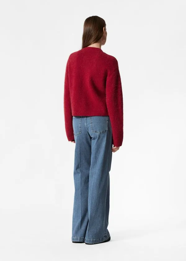 Women Knitwear and Other Stories Boxy CrewNeck Cardigan Red