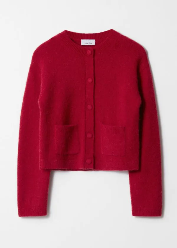 Women Knitwear and Other Stories Boxy CrewNeck Cardigan Red