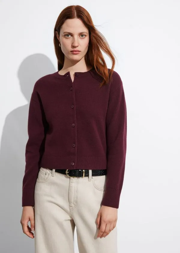 Women Knitwear and Other Stories Boxy Merino Wool Cardigan Dark Red