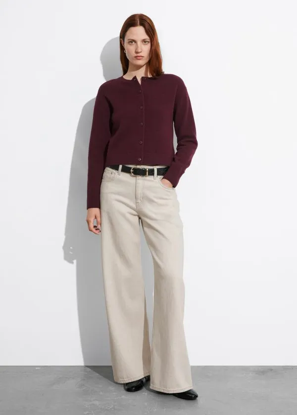 Women Knitwear and Other Stories Boxy Merino Wool Cardigan Dark Red