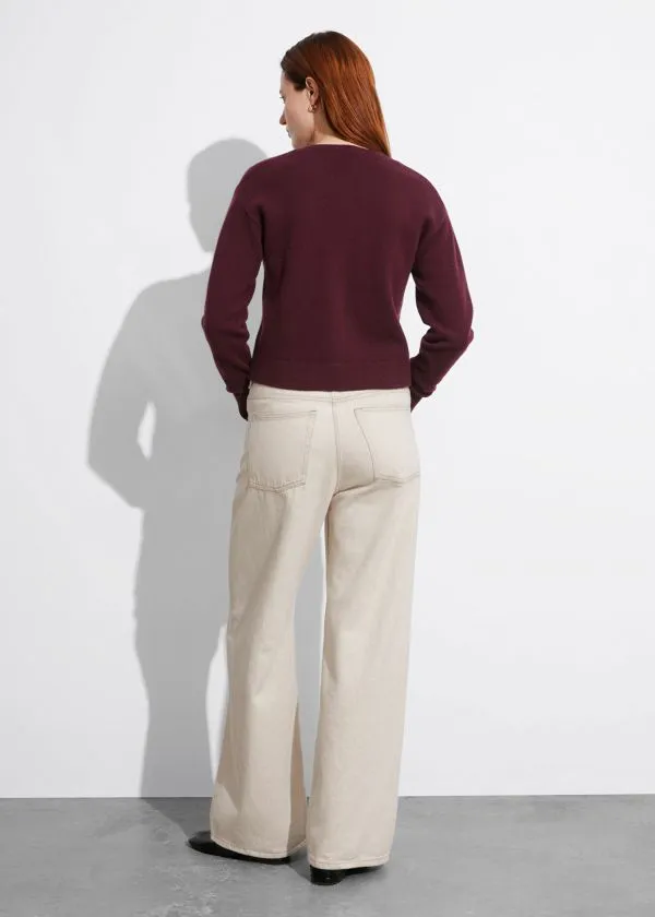 Women Knitwear and Other Stories Boxy Merino Wool Cardigan Dark Red