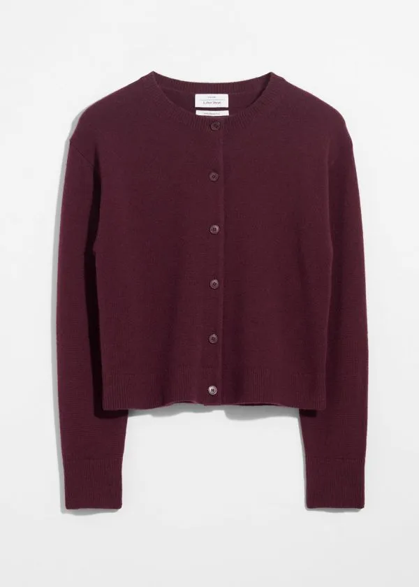 Women Knitwear and Other Stories Boxy Merino Wool Cardigan Dark Red
