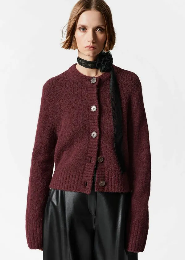 Women Knitwear and Other Stories Buttoned Knit Cardigan Dark Red