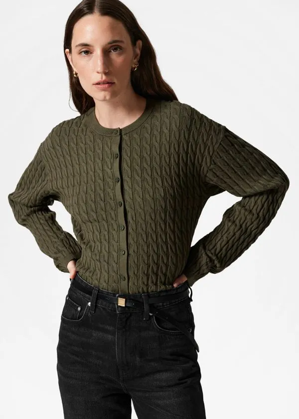 Women Knitwear and Other Stories CableKnit Cardigan Khaki