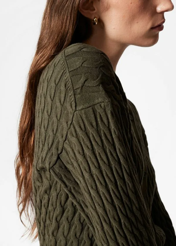 Women Knitwear and Other Stories CableKnit Cardigan Khaki