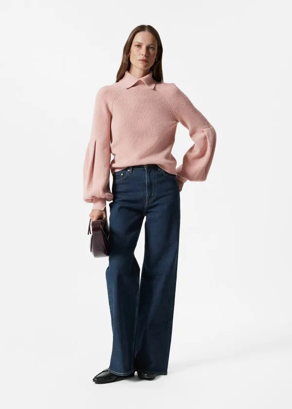 Women Knitwear and Other Stories Collared PuffSleeve Jumper Dusty Pink