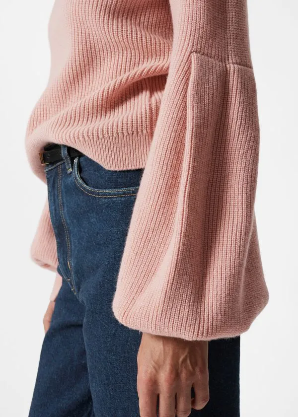 Women Knitwear and Other Stories Collared PuffSleeve Jumper Dusty Pink