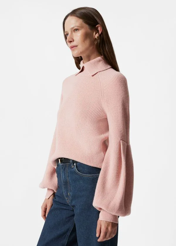 Women Knitwear and Other Stories Collared PuffSleeve Jumper Dusty Pink