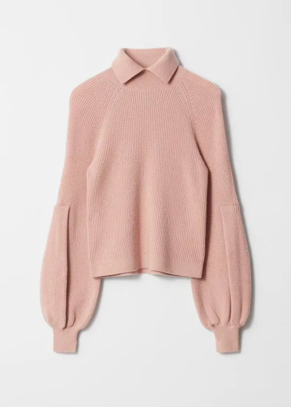 Women Knitwear and Other Stories Collared PuffSleeve Jumper Dusty Pink