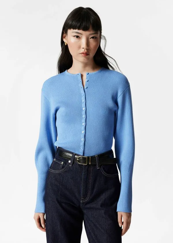 Women Knitwear and Other Stories Fitted RibKnit Cardigan Blue