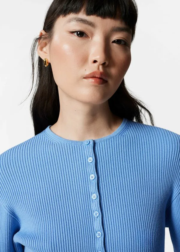 Women Knitwear and Other Stories Fitted RibKnit Cardigan Blue