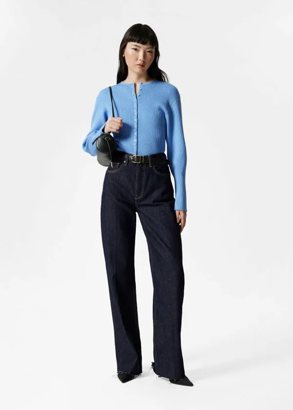 Women Knitwear and Other Stories Fitted RibKnit Cardigan Blue