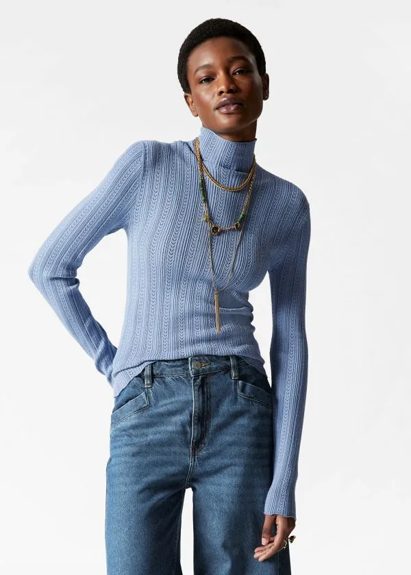 Women Knitwear and Other Stories PointelleKnit Turtleneck Top Blue