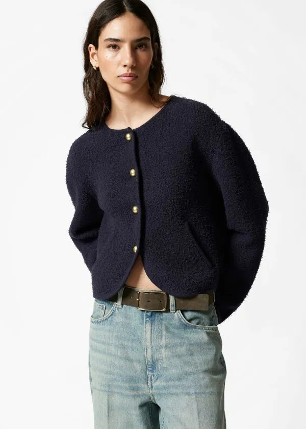 Women Knitwear and Other Stories Textured Glitter Cardigan Navy