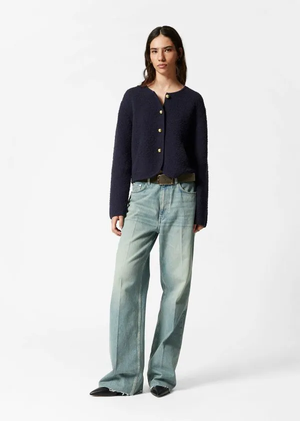 Women Knitwear and Other Stories Textured Glitter Cardigan Navy