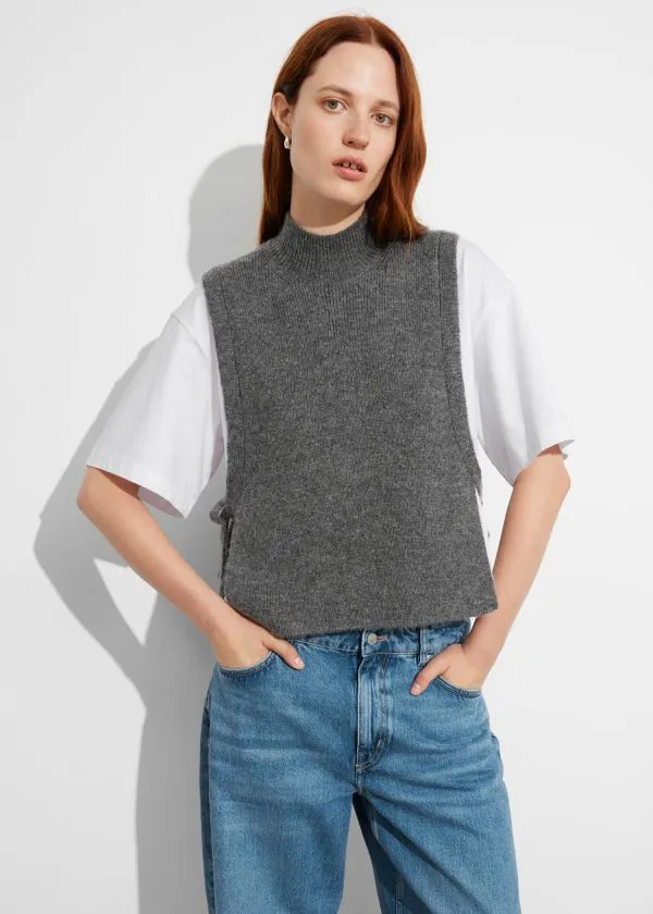 Women Knitwear and Other Stories Wool Bib Collar Grey