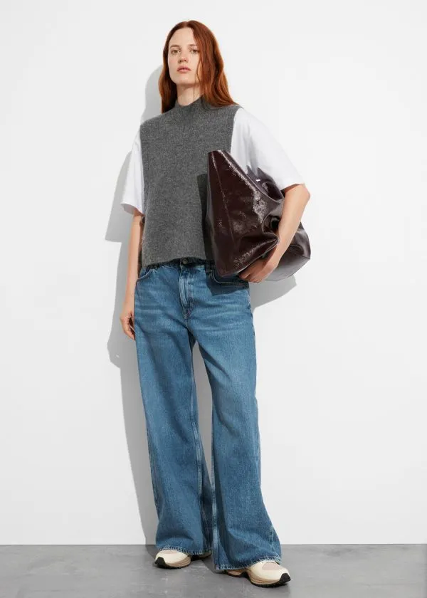 Women Knitwear and Other Stories Wool Bib Collar Grey