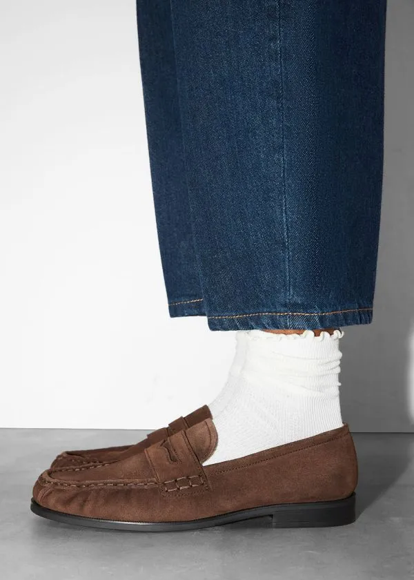 Women Loafers and Other Stories Suede Penny Loafers Brown