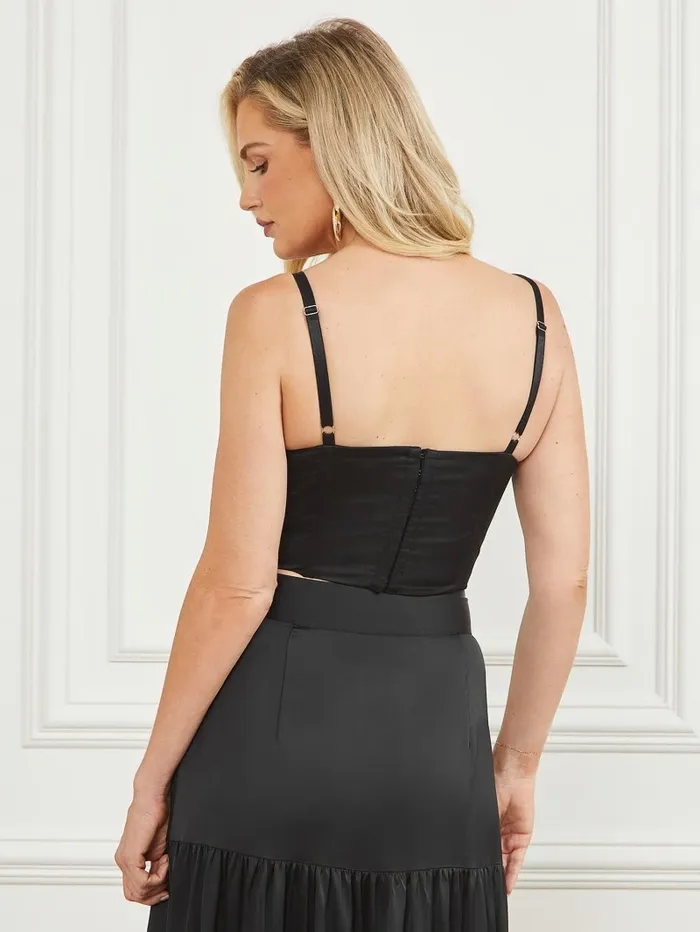 Women Lola Satin Corset Crop Top Black Tops GUESS Women Lola Satin Corset Crop Top Black Tops GUESS