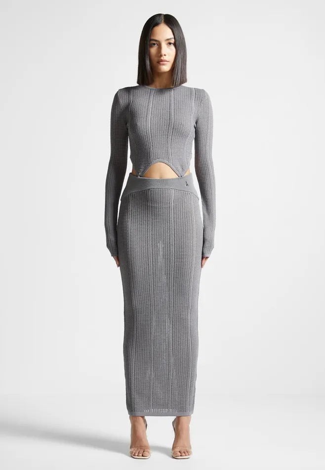 Women Manire De Voir 2In1 Long Sleeve Knitted Midaxi Dress Grey
