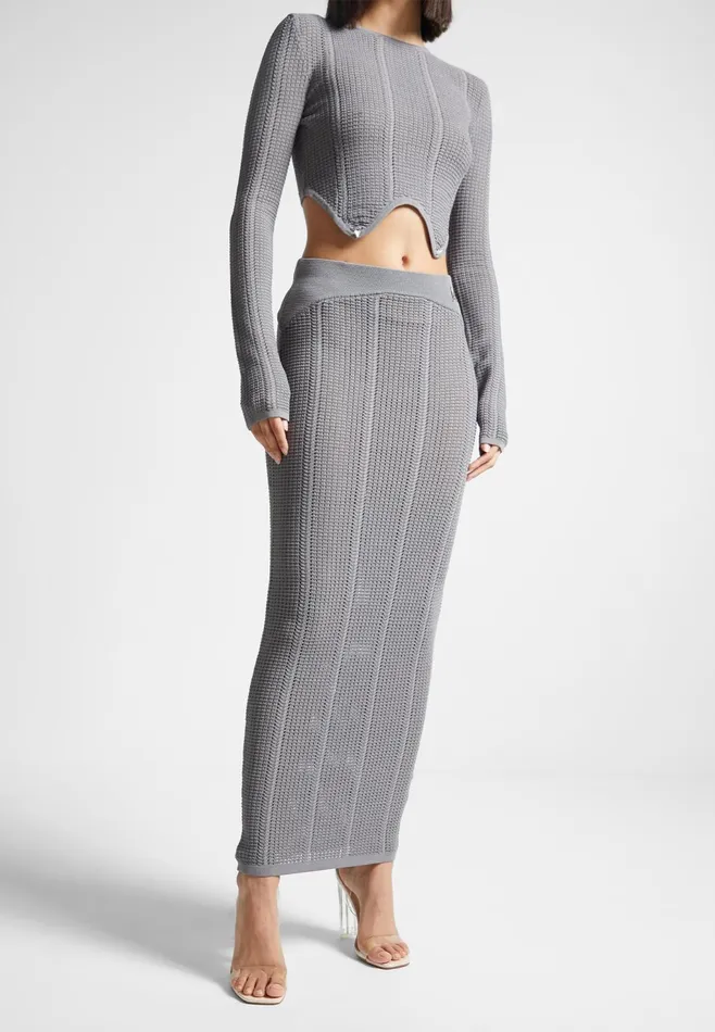 Women Manire De Voir 2In1 Long Sleeve Knitted Midaxi Dress Grey