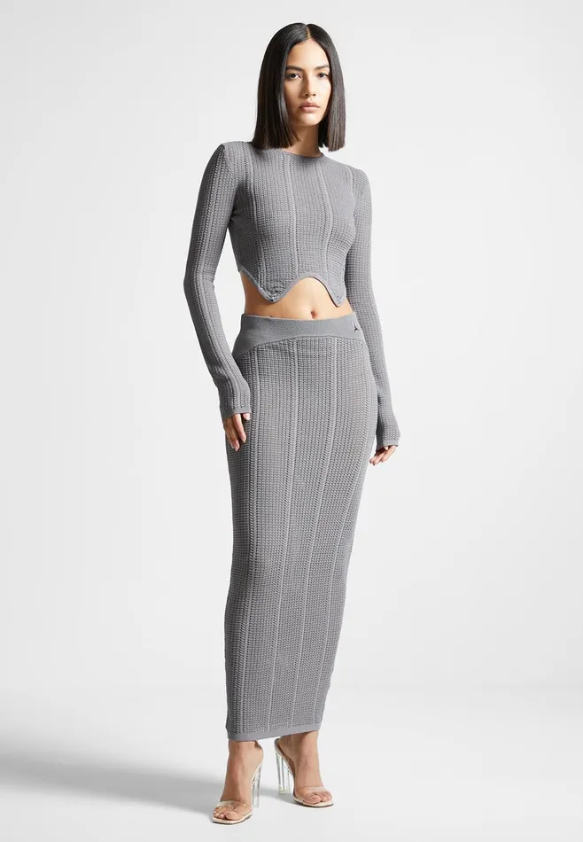 Women Manire De Voir 2In1 Long Sleeve Knitted Midaxi Dress Grey