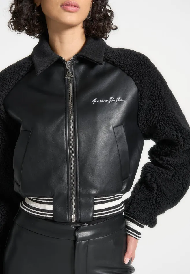 Women Manire De Voir Borg Varsity Jacket Black