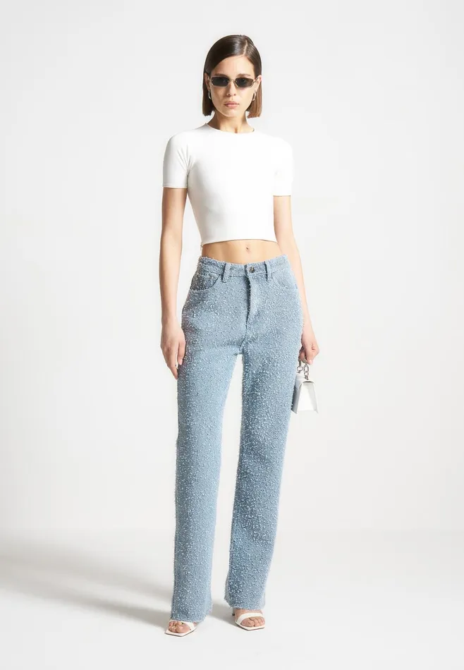 Women Manire De Voir Boucle Denim Boyfriend Jeans Light Blue