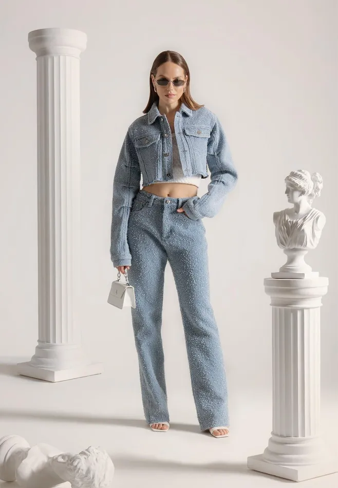 Women Manire De Voir Boucle Denim Boyfriend Jeans Light Blue