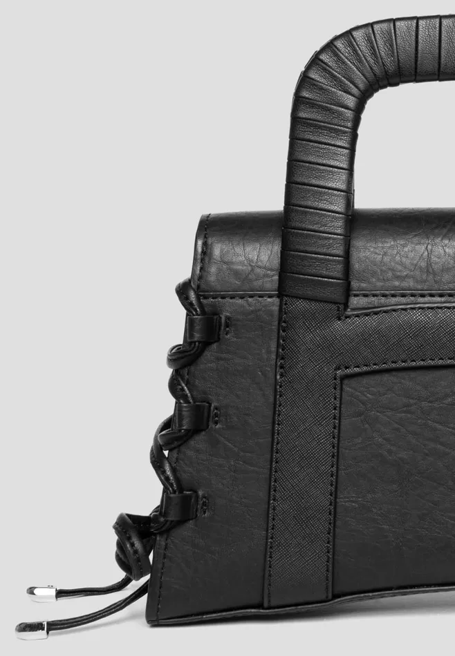 Women Manire De Voir Caged Leather Lace Up Bag Black