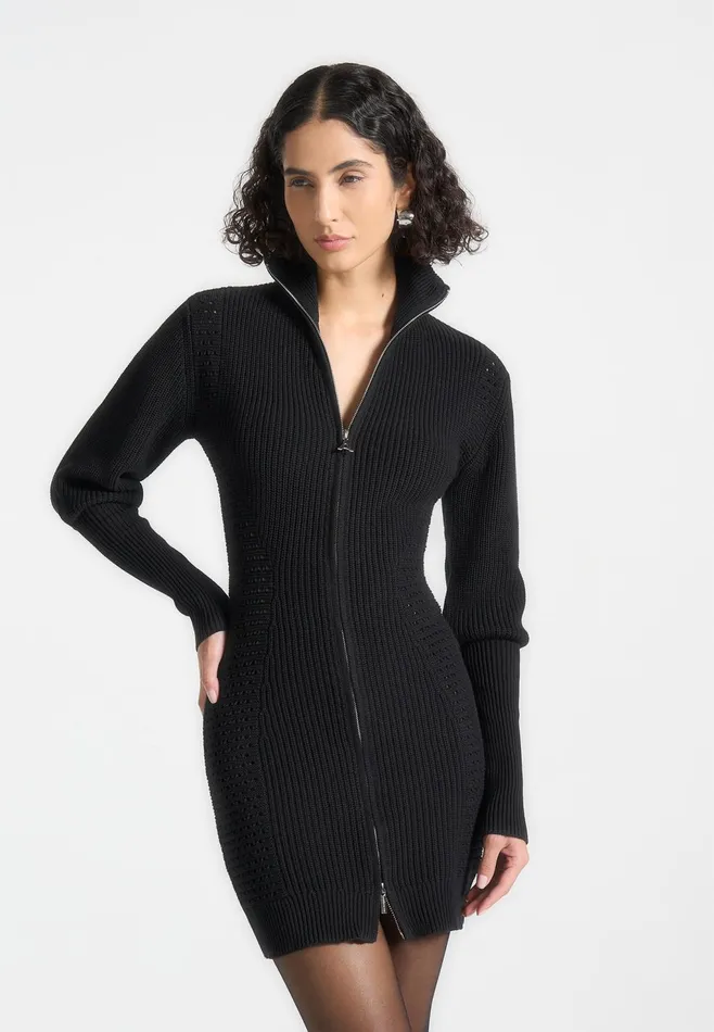 Women Manire De Voir Chunky Knit Contour Jumper Dress Black