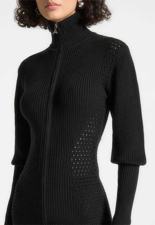 Women Manire De Voir Chunky Knit Contour Jumper Dress Black