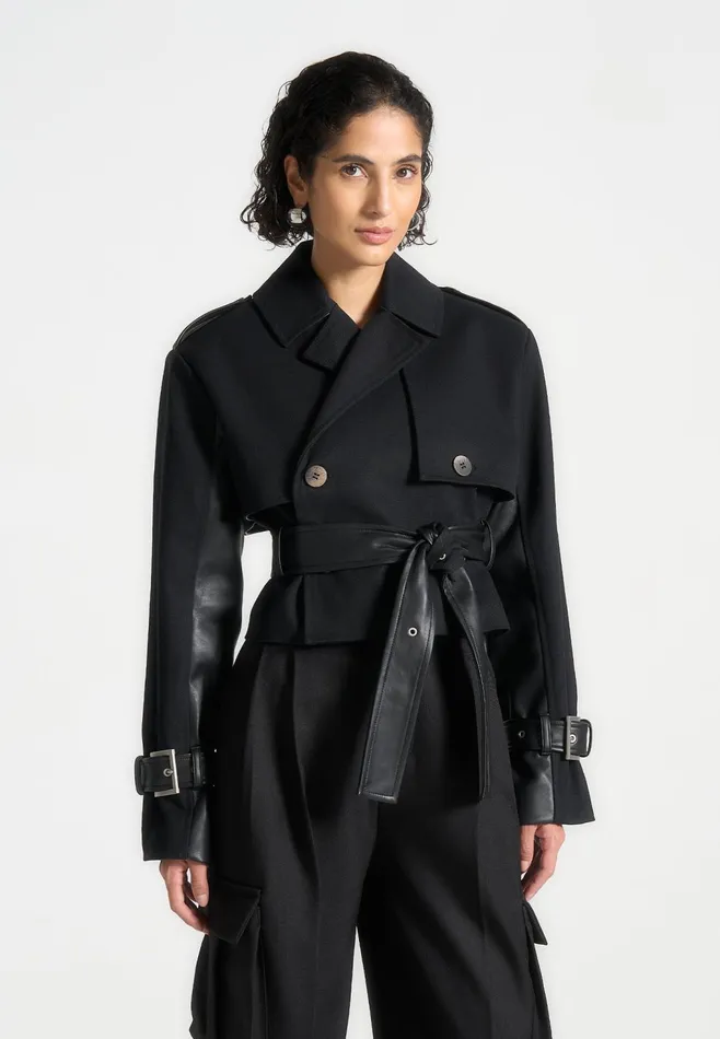 Women Manire De Voir Cropped Trench Coat With Belt Black
