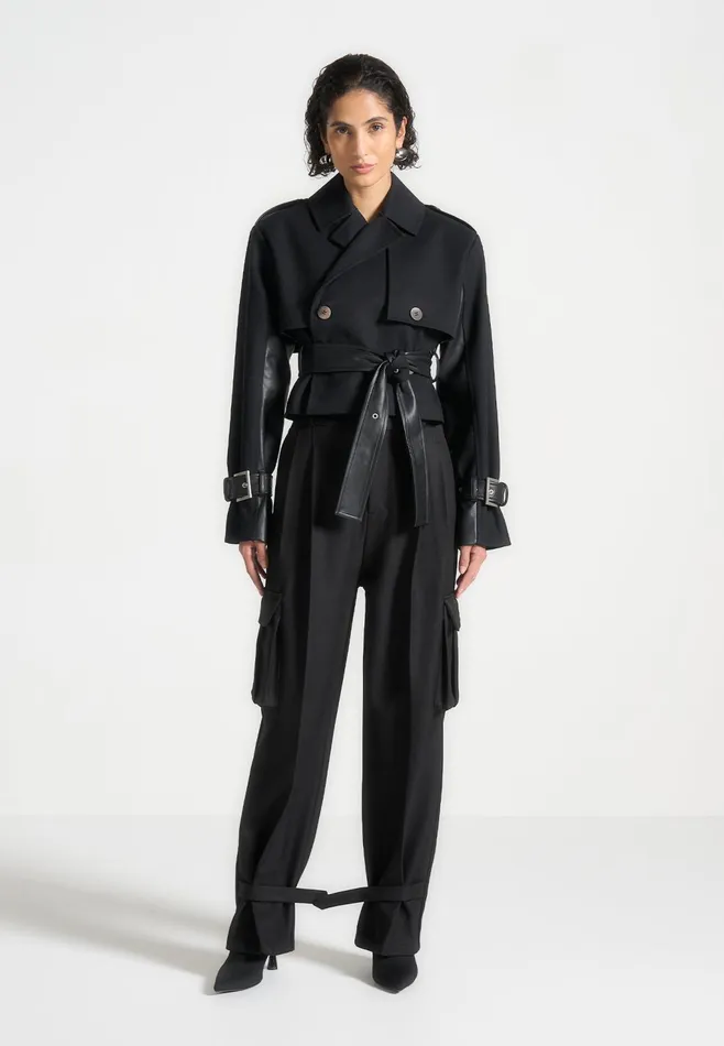 Women Manire De Voir Cropped Trench Coat With Belt Black