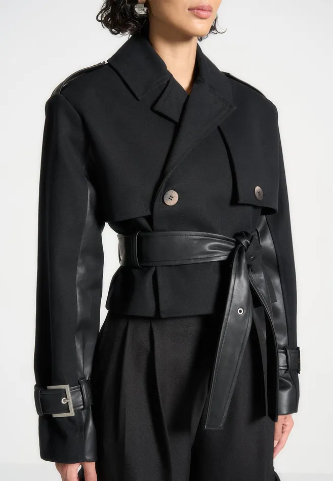 Women Manire De Voir Cropped Trench Coat With Belt Black